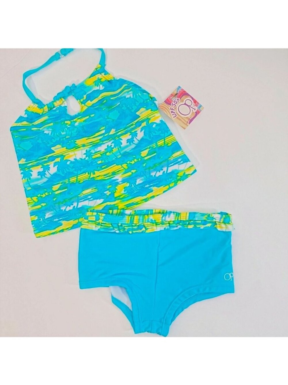 Baby Girls Two-Piece Tankini Swimsuit With Palm Print & UPF 50+ Sun Protection - Picture 10 of 10